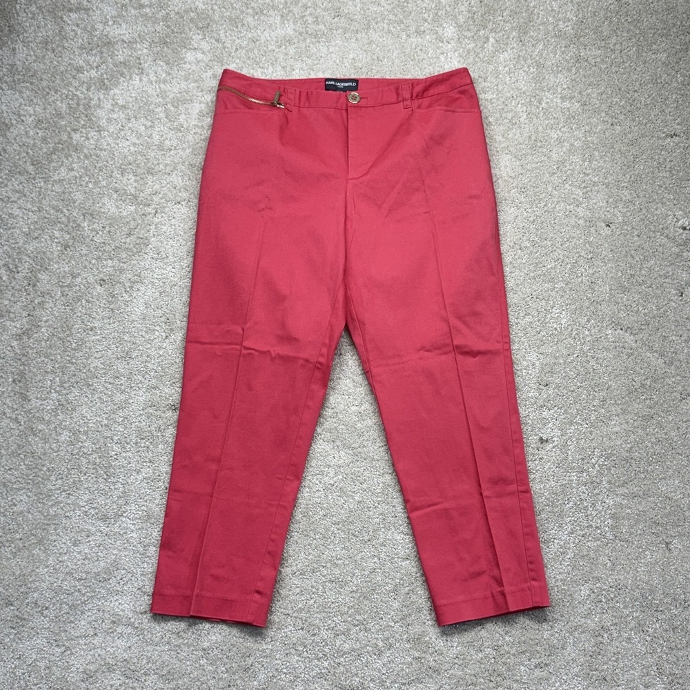 Karl‎ Lagerfeld Paris Pants Womens 8 Red Ankle Tapered Stretch Twill Cropped